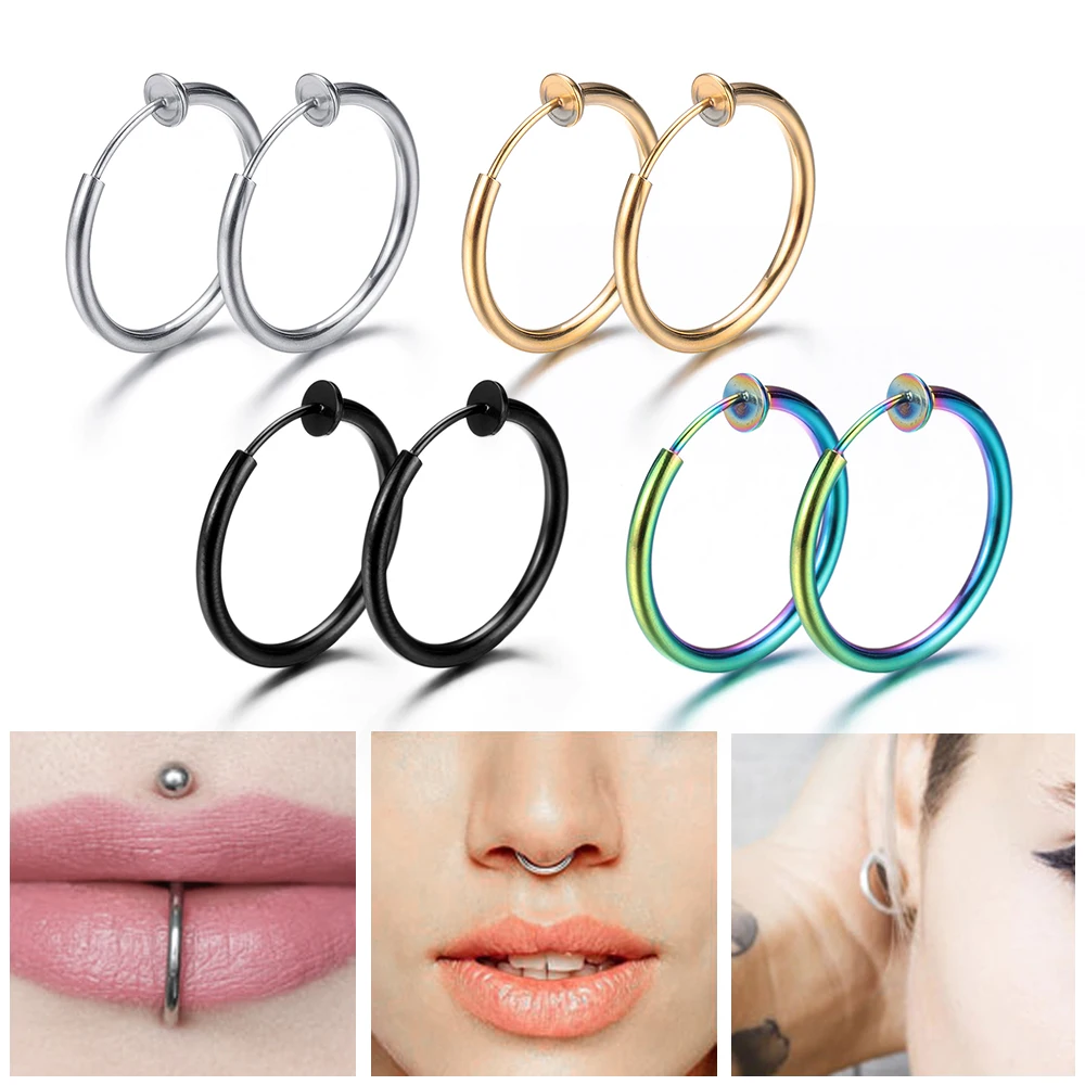 

New Fashion Retractable Earrings No Need Piercing Men Women Classic Hip-hop Hoop Earrings Round Hoop Ear Cuff Party Jewelry Gift