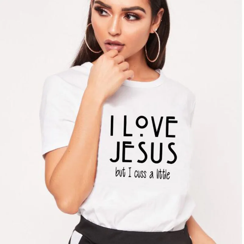 Женская хлопковая Футболка с принтом Я люблю Иисуса но я купила|Футболки| |