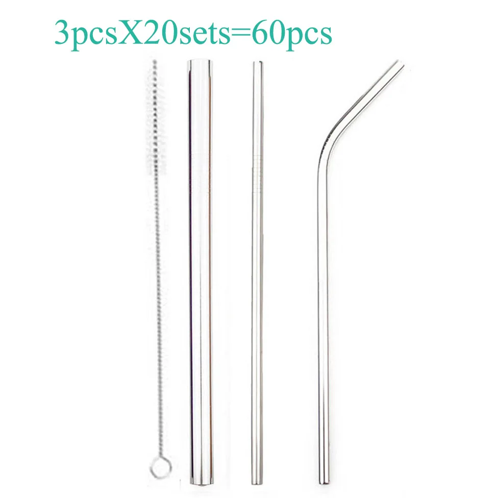 20 комплектов многоразовый металлический соломинки 304 соломка из нержавеющей