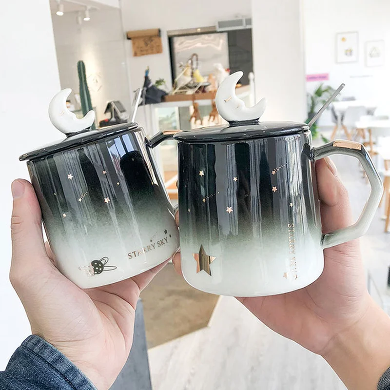 

400ml starry sky gradient pot belly ceramic water cup creative mug home office coffee milk juice drink cup planet simple cup