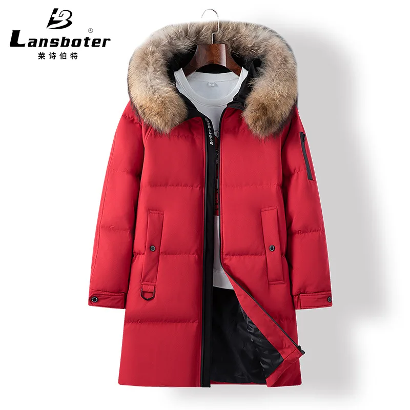 Новый пуховик белая куртка из гусиного пуха мужской средней длины с меховым