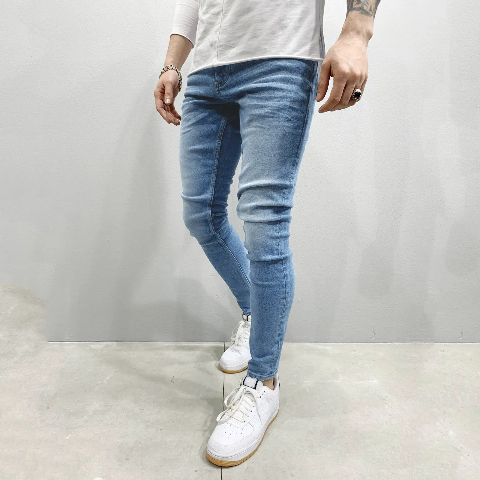 

Mens trousers jeans Pants Casual tight Fitness Solid Bodybuilding Pocket Skin Full Length Sports Jogging 2021 New Pants Men #40