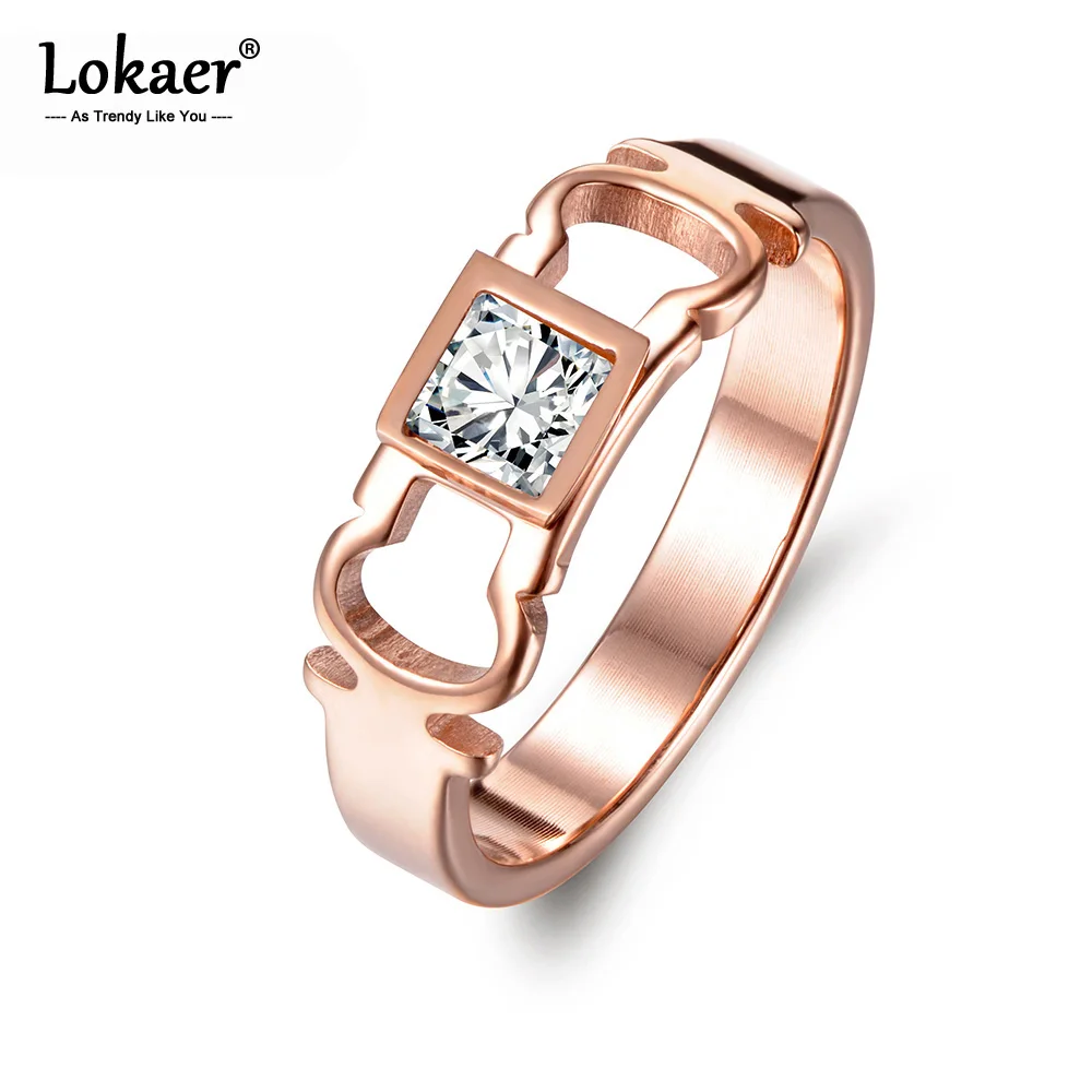 Lokaer модное кольцо цвета розового золота из нержавеющей стали с геометрическим квадратным вырезом 1ct CZ ювелирное Натяжное кольцо для женщин R17034