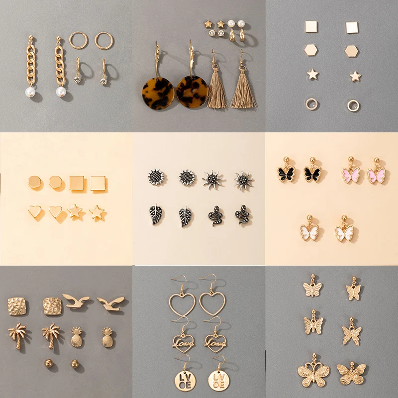 

docona 11 Styles Bohemia Dripping Oil Butterfly Drop Earring Sets for Women Charms Snake Geometric Earrings Party Jewelry Gift