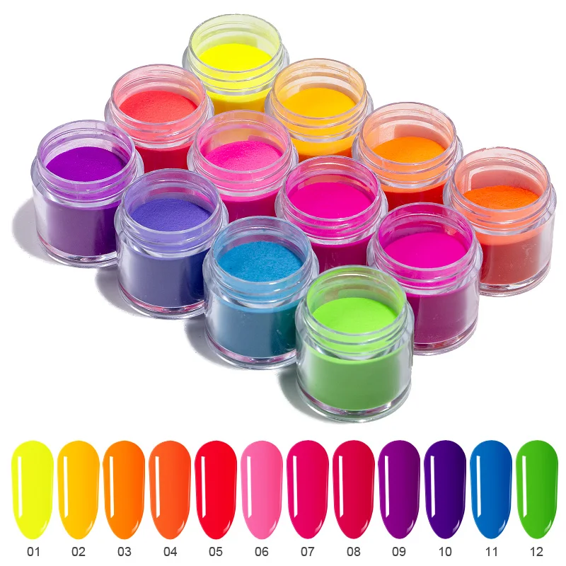 

10ml Dipping Powder Fluorescence Nail Art Dip 3 in 1 Fluorescence Nail Dip Sugar Powder Dust Fine Glitter Nail Pigment, 12 color