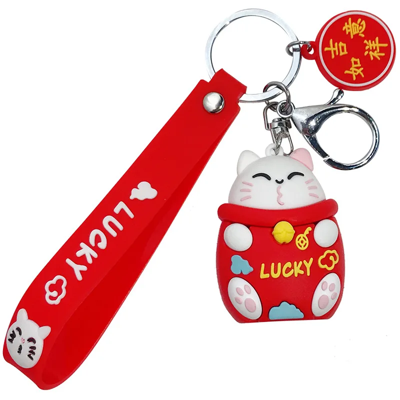 

Cartoon Keychains Accessories Maneki Neko Lucky Cat Fat Plutus Cat Animal Doll Key Chains Women Car Bag Trinkets Key Rings