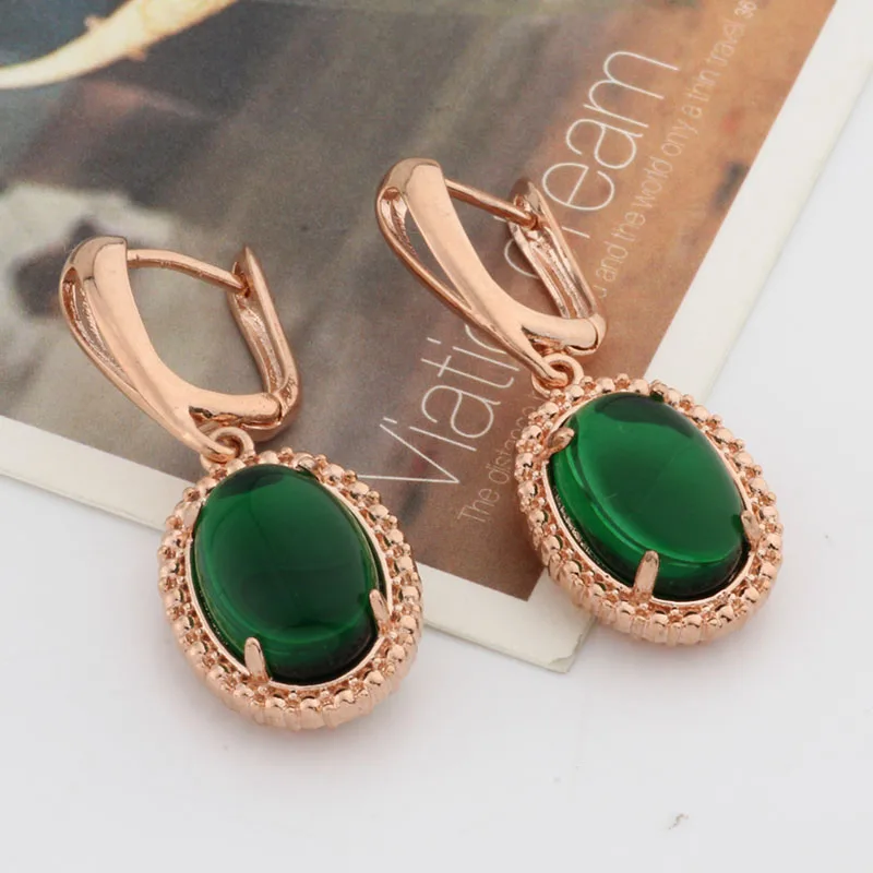 

New Trend 2022 Colorful Oval Design Dangle Earrings 585 Rose Gold Color Korean Fashion Retro Eardrop For Women Jewelry Gift