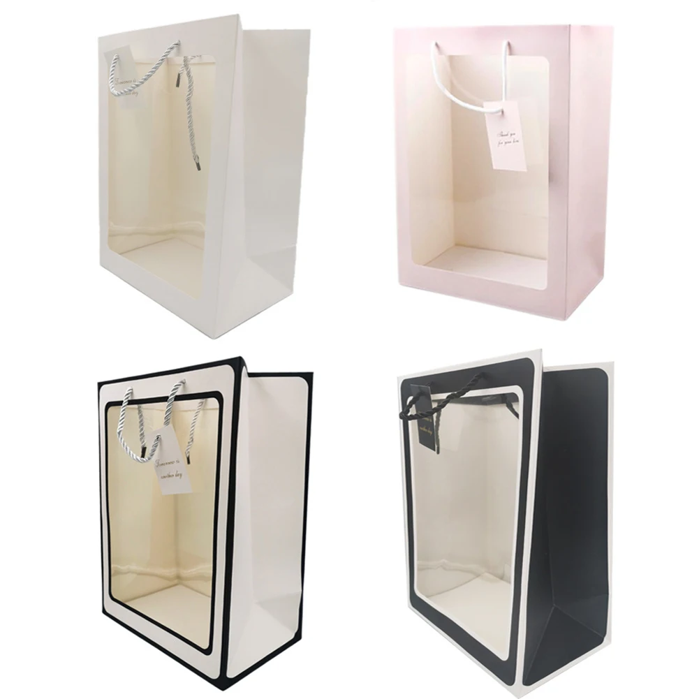 

6X Large Gift Bag Flowers Wedding Transparent Paper Bag Candy Windows Boxes Birthday Party Supply Accessories Packaging Box