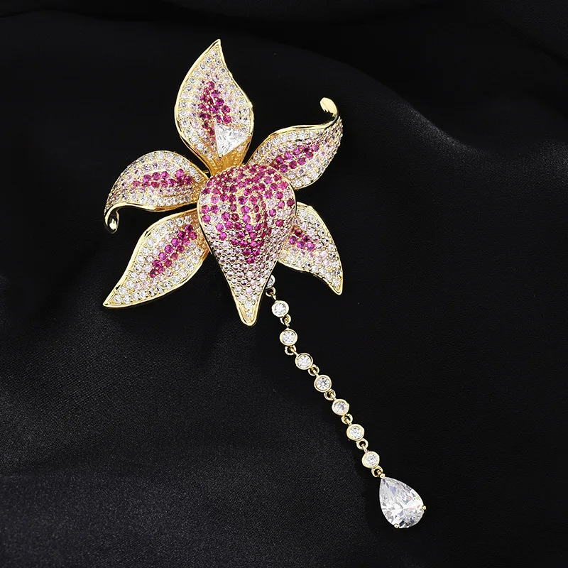 

Copper Inlaid Zircon Wedding Clothing Jewelry Accessories Fashion Upscale Elegant Flower with Pendant Delicate Brooch Buckle Pin