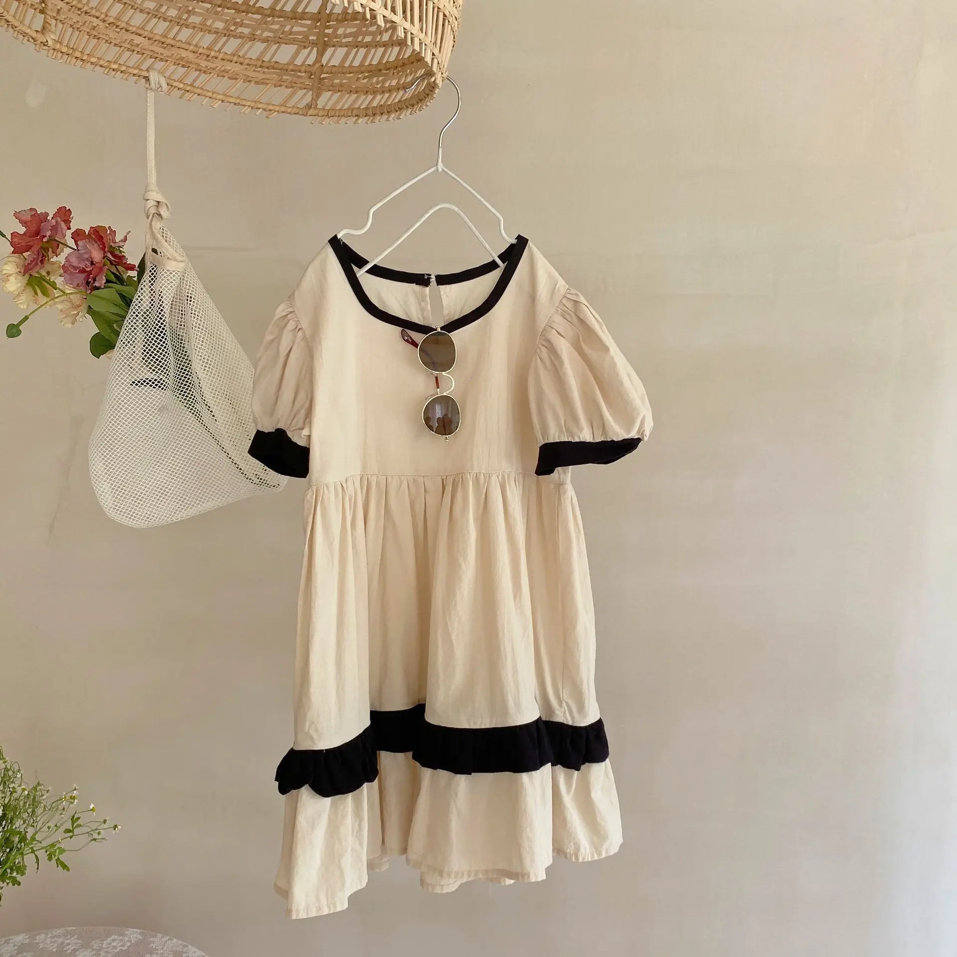 

Children's Clothing Korean Girls One-Piece Little Girl Summer Cotton Loose Dress 2021 Child Kids Shorts Sleeve Casual Dresses