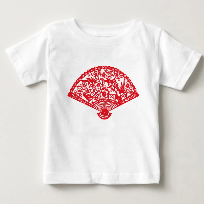 

Children The Year Of Dog Print Funny Paper-cut Pup T-shirt O-Neck Short Sleeve Summer Boy&Girl Top Tee Chinese Paper Cut T Shirt