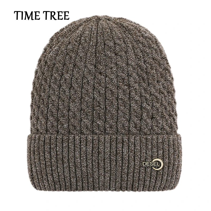 TIME TREE/Модная зимняя шапка мужские шапки 2019 однотонные из плотной шерсти вязаные