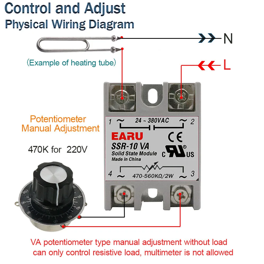 SSR-10VA SSR-25VA SSR-40VA SSR Solid State Relay Voltage Regulator AC24-380V Output+Potentiometer for PID Temperature Controller |