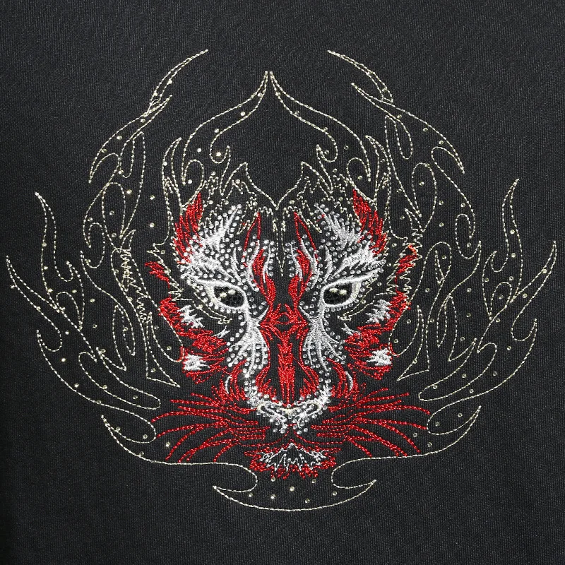 

Spring and Autumn Men's Color Matching Casual Hot Rhinestone Tiger Head Personality Slim Pullover Tide Brand Round Neck Pullover