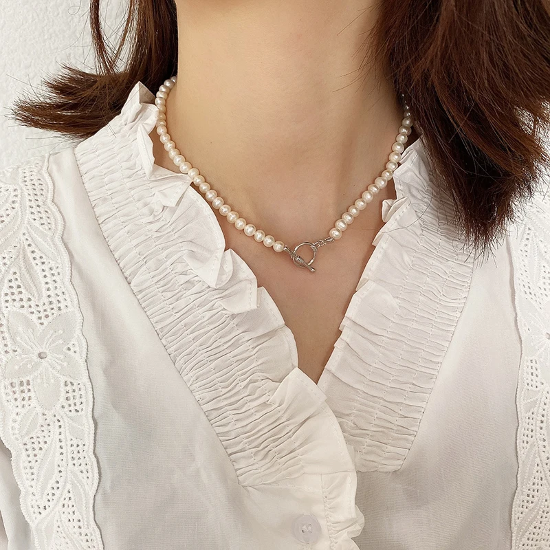 

SUPERAINBOW 925 Sterling Silver Long Freshwater Pearl Necklace OT Pendant Clavicle Chain Choker Fine Jewelry For Women SR-N138