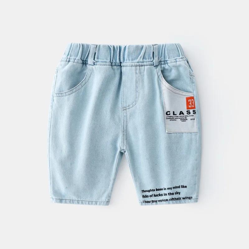 Летние джинсовые штаны для мальчиков корейские шорты маленьких с надписью