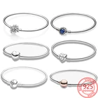 Оригинальный брендовый браслет из стерлингового серебра 925 пробы с классической жесткой пряжкой в форме сердца для девушек DIY браслет с подвесками ювелирный подарок