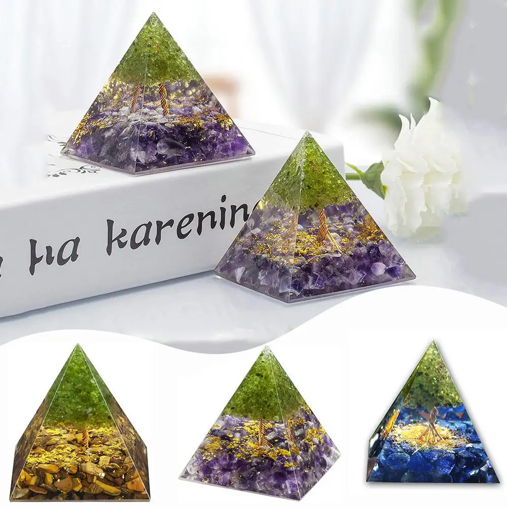 Orgone пирамиды аметист перидот исцеления с украшением в виде кристаллов энергии