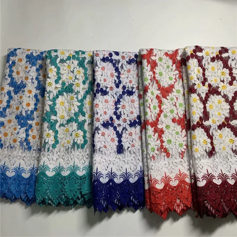 

African Lace Fabric Water Solution Stones Dubai Laces Multicolor Swiss Voile Laces Soft Skin Fabric For Nigerian Wedding Sew