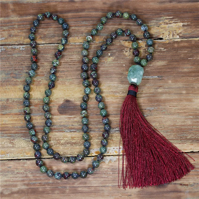 

YueTong Vintage Necklace 8MM Natural Stones Beaded Tassel Necklace Women Lariat Yoga 108 Mala Necklace Dropshipping Jewelry Gift