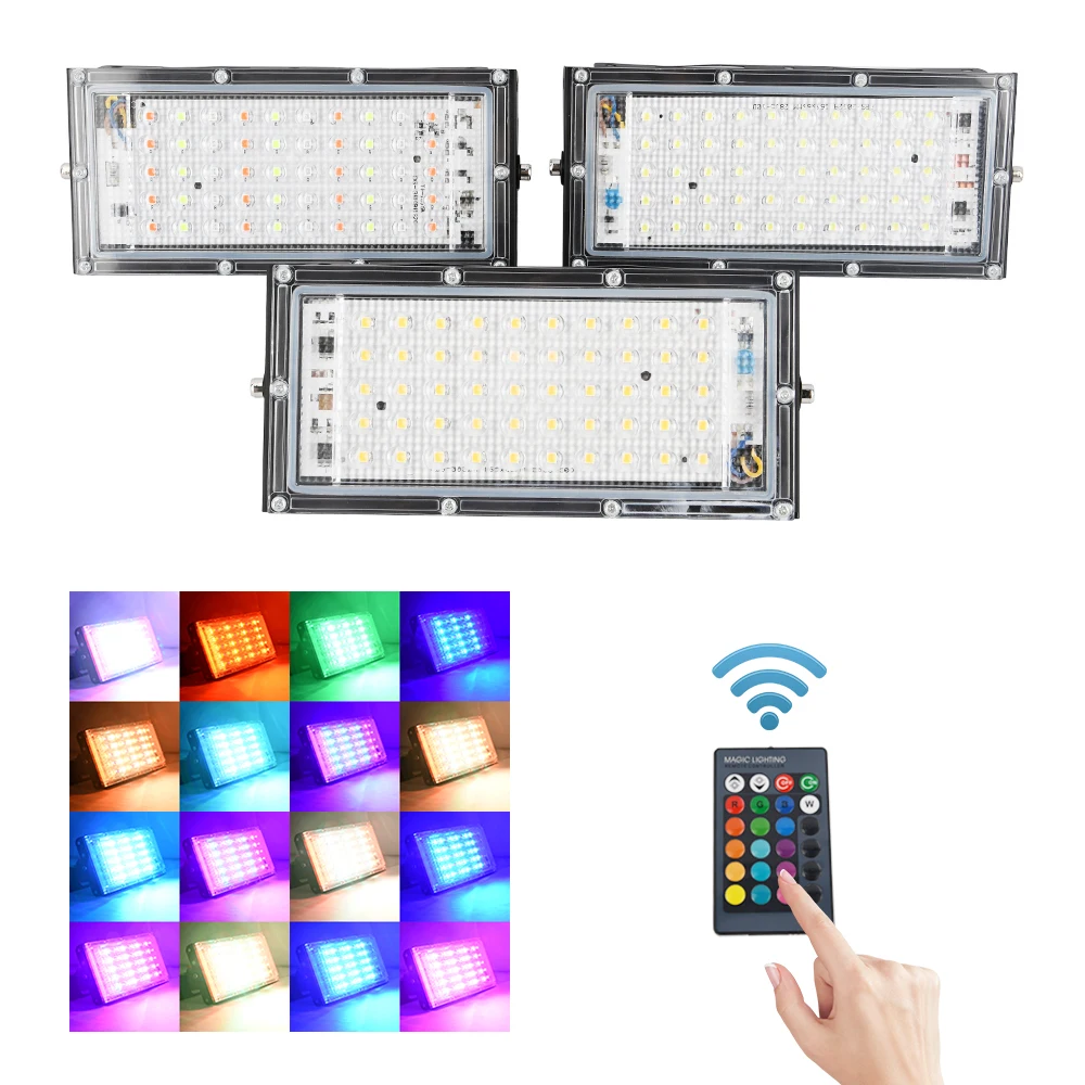 Светодиодный прожектор 50 Вт AC220V 240 В RGB Водонепроницаемый Ip66 наружный садовый светильник Светодиодный отражатель литой свет прожекторы