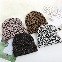 winter warm leopard print light body knitted hat melon skin curled dome cap