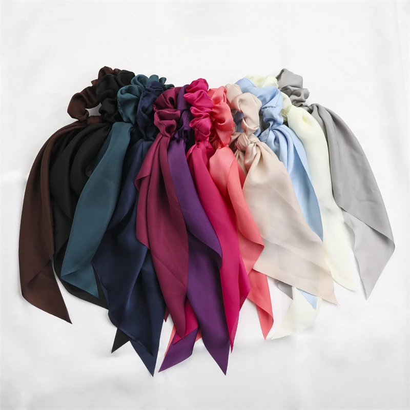 

Fashion Ladies Large Intestine Circle Monochrome Silky Square Scarf Hair Tie Ladies Ponytail Hair Knotted Ribbon Satin