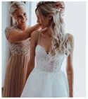 2021 кружевное платье в пол с аппликацией и бисером, ТРАПЕЦИЕВИДНОЕ свадебное платье, элегантные тюлевые Свадебные платья с открытой спиной и блестками