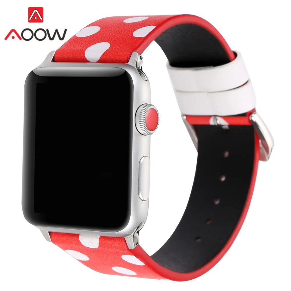 Кожаный ремешок для часов Apple Watch 40 мм 44 мм 38 мм 42 мм черный белый розовый узор в горошек браслет ремешок для iWatch 1 2 3 4