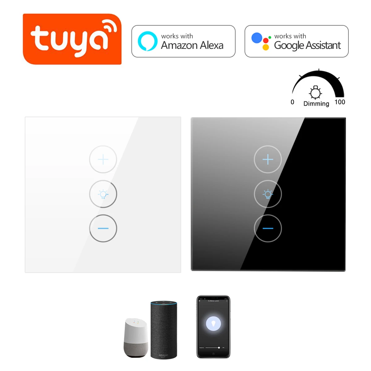 Умный сенсорный выключатель Tuya ЕС стандарт с диммером Wi-Fi настенный светильник