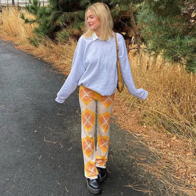 

Vintage Harajuku Print Y2K Knit Pants Women Streetwear Korean High Waist Trousers Casual Fashion Cargo Sweatpants Cuteandpsycho