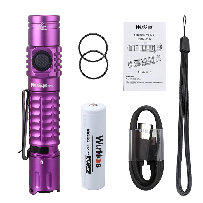 Wurkkos FC12 Tactical Flashlights Rechargeable Torches LED 18650 SFT40 2000lm ATR Power Indicator USB-C IPX8 EDC Hiking Lighting | Лампы и