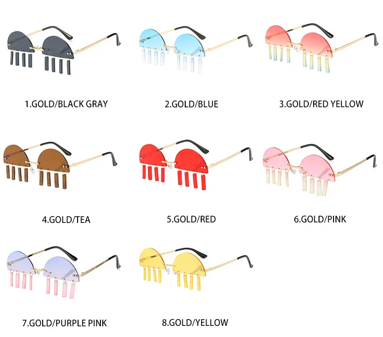 

New jellyfish Sunglasses Street Photo fashion colorful pendant Sunglasses Women's cut edge semicircle rimless Sunglasses