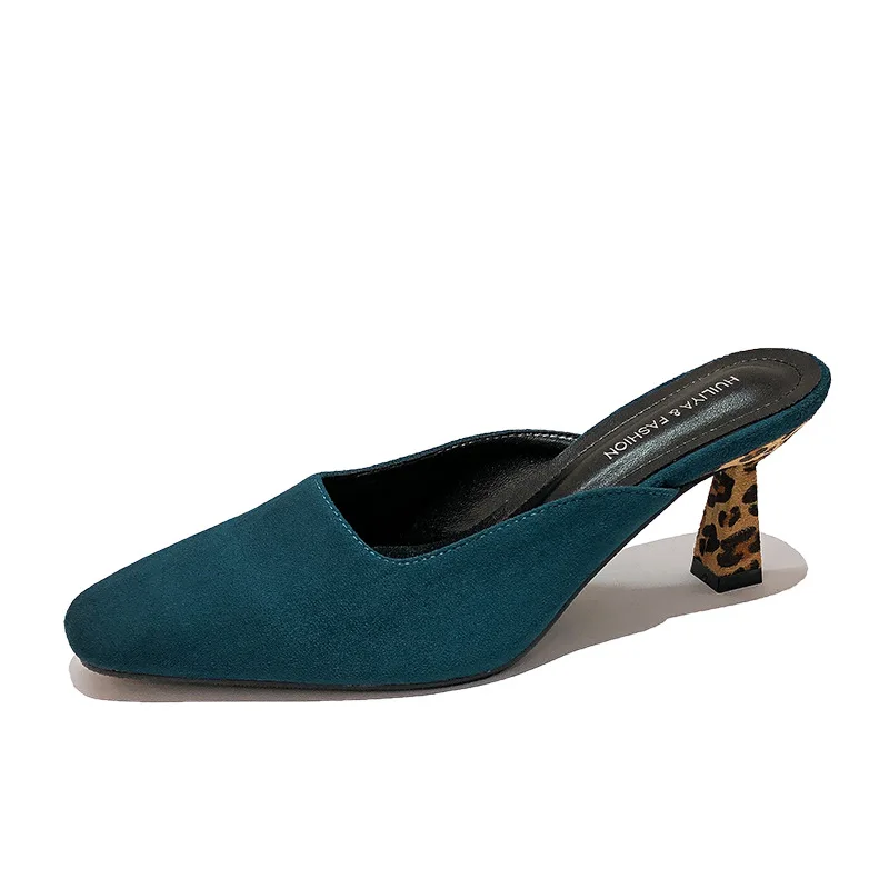 

Female Shoes Ladies' Slippers Thin Heels Shallow Heeled Mules Cover Toe Luxury Slides 2021 High Designer Pumps PU Scandals Rubbe