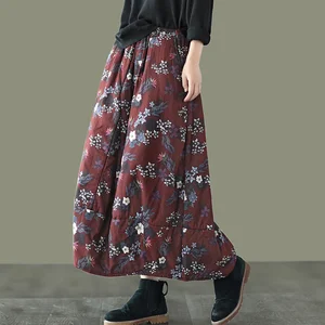 Юбка NINI WONDERLAND женская утепленная, хлопковая юбка средней длины с цветочным принтом, с эластичным поясом, свободная, Осень-зима 2021
