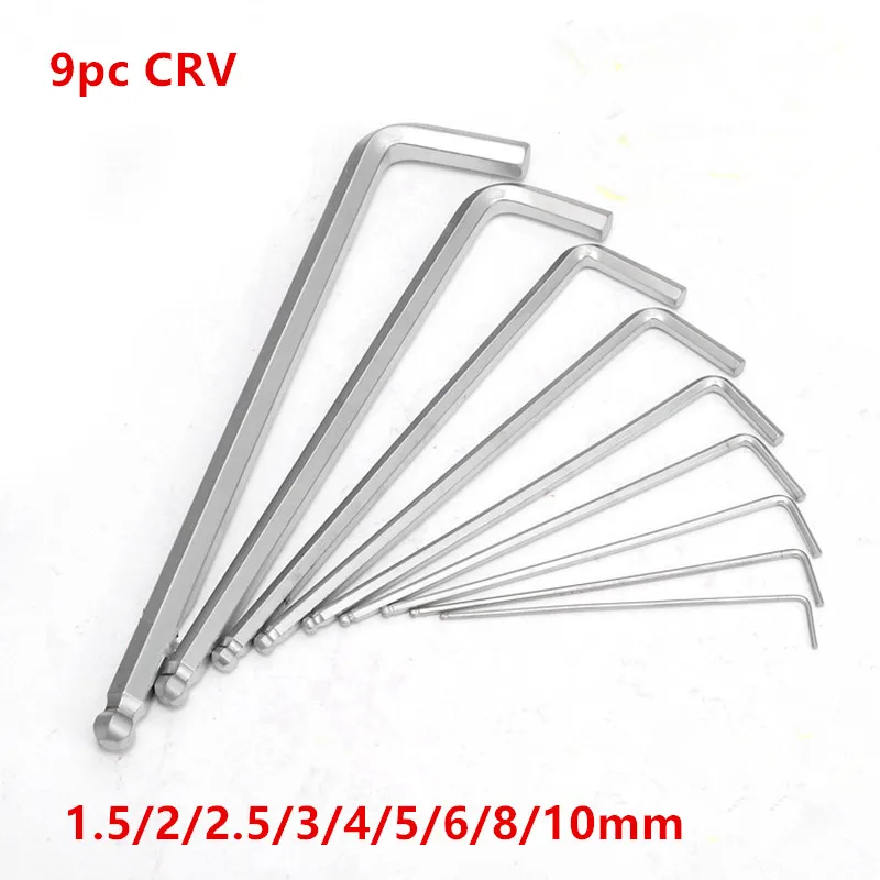 9 шт. Набор шестигранных гаечных ключей CRV метрические очень длинные шариковые