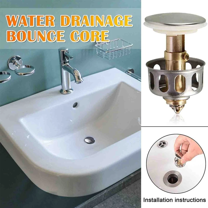 

Universal Wash Basin Bounce Drain Plug Pop-up Bathroom Sink Draining Filter