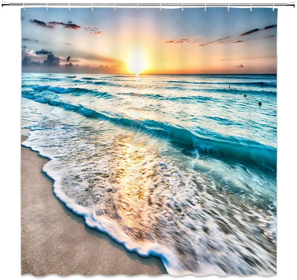 Океанская занавеска для пляжного душа морская волна закат пейзаж ванная комната