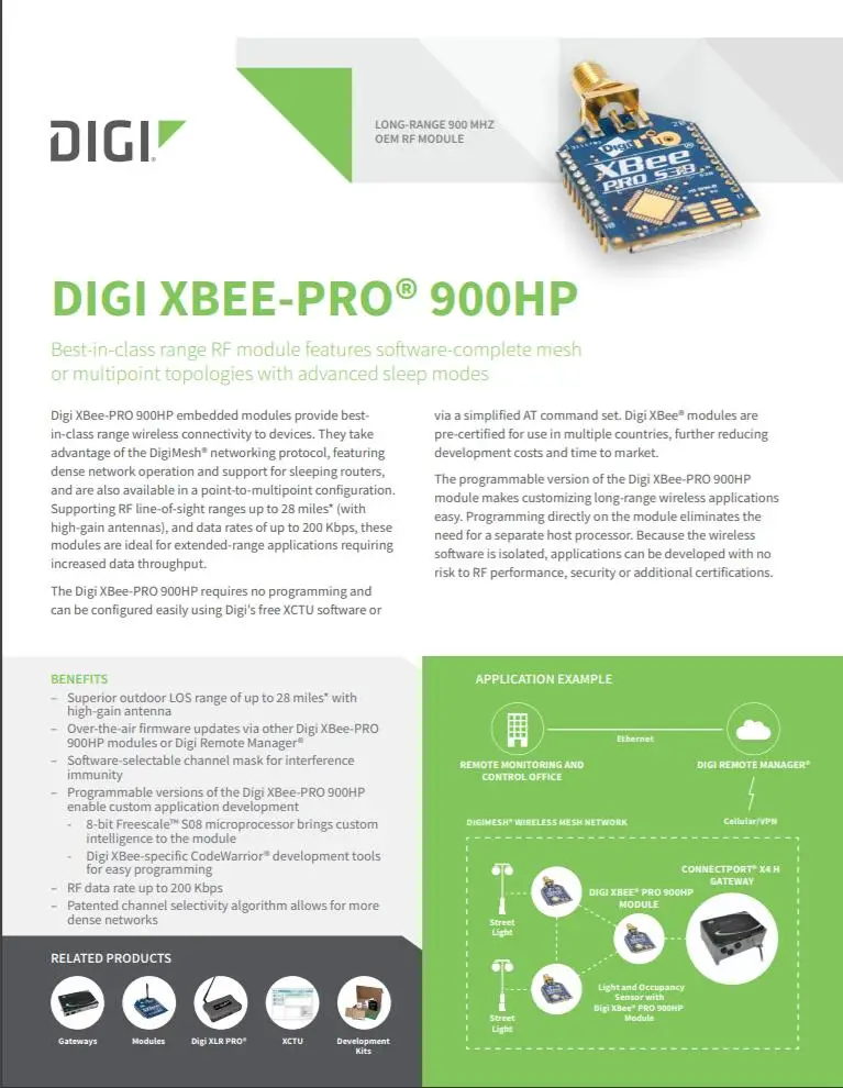 Xbee-pro 900HP (S3B) DigiMes DIGI XBee PRO 900HP S3B subghz 920 MHz, m&oacute;dulo australiano RPSMA 2, XBP9B-DMST-022 multipunto-2