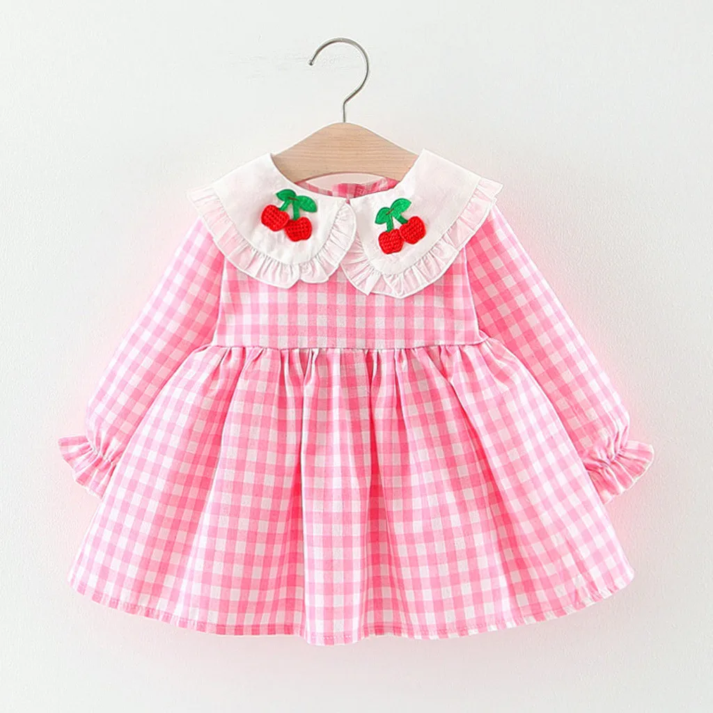 Детские платья для девочек; платье vestidos vestido infantil; Одежда для девочек; vestido; кружевное с рюшами для маленьких девочек; в клетку; вишня; Z4