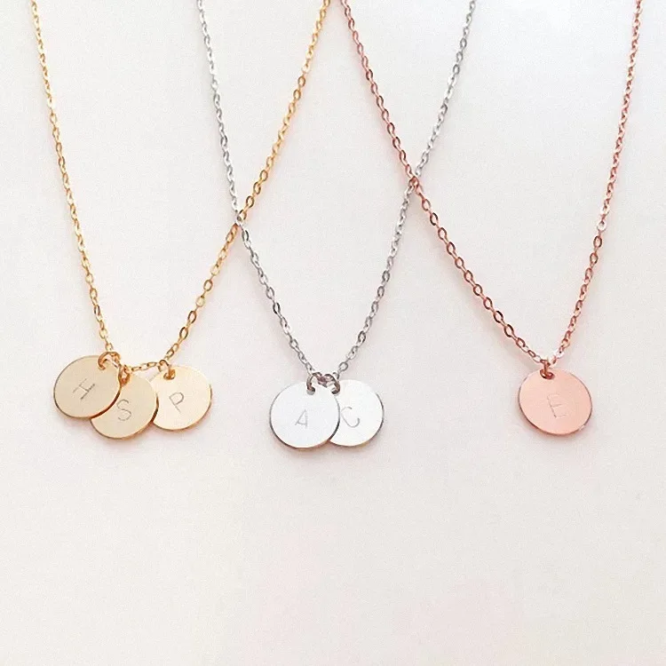

26 Alphabet Letter Initial Necklace 1 to 3pcs Disc Letter Pendant Double Side Letter Stamped Name Chain Necklace Lover Gift