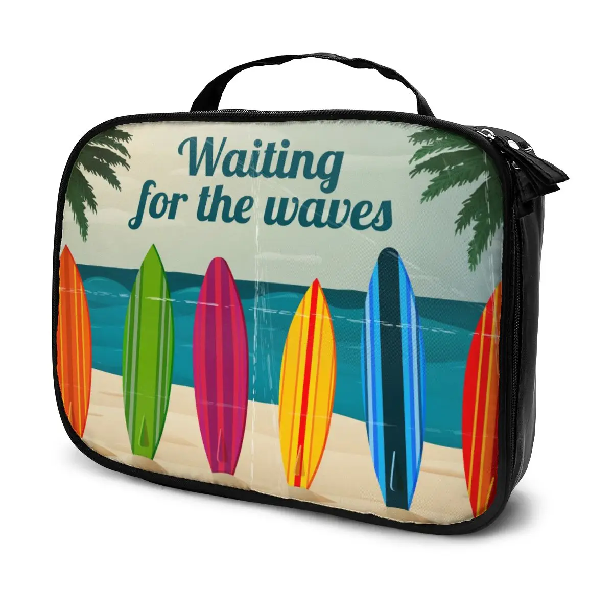 

Multifunction Cosmetic Bag Hawaii Beach Surfboard Women Makeup Bag Toiletries Grooming Kit Travel Insert Organizer Case Handbag