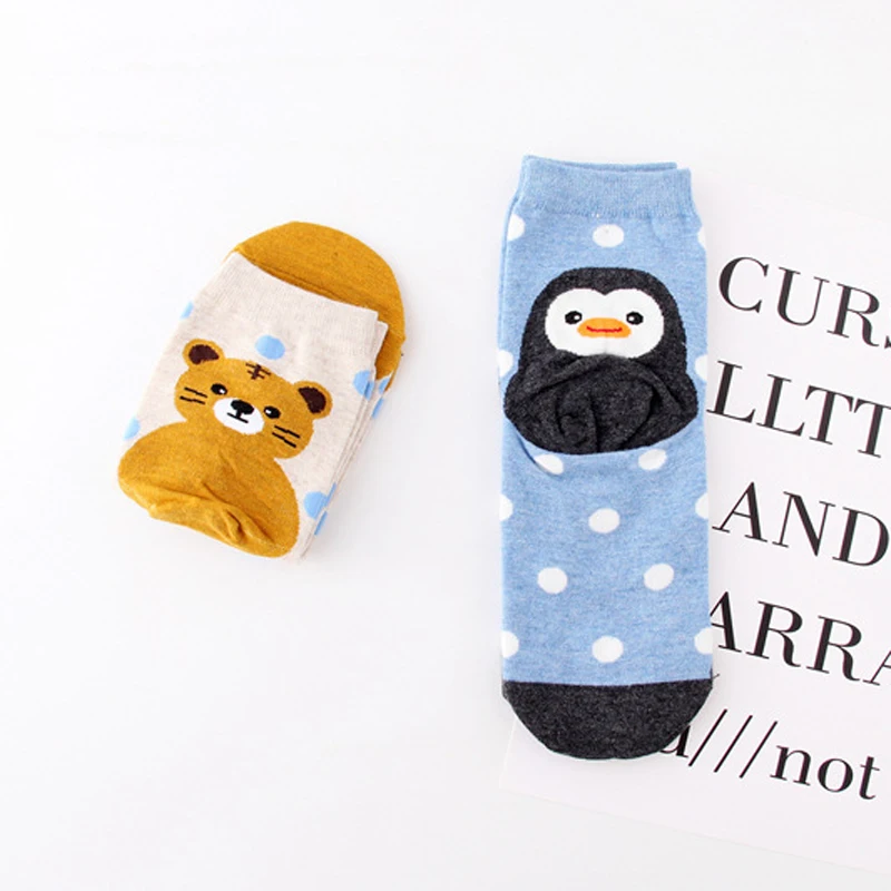 6Pairs/Lot Women's Cartoon Sock Animal Cat Zebra Cotton Funny Socks Character Cute Colorful Pattern Winter and Autumn Warm Socks