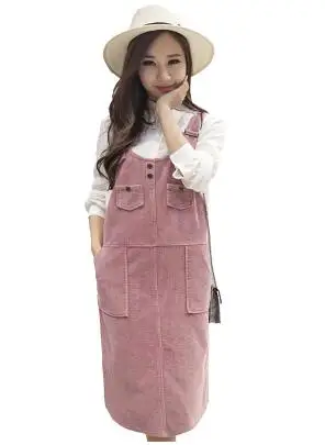 2020 консервативный стиль вельветовое платье для женщин на бретелях с карманами