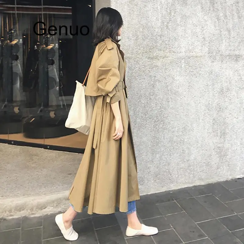 

Overknee Long Style Windbreaker For Woman 2020 Spring Fashion Trendy Trench With Belt Long Coat Famale