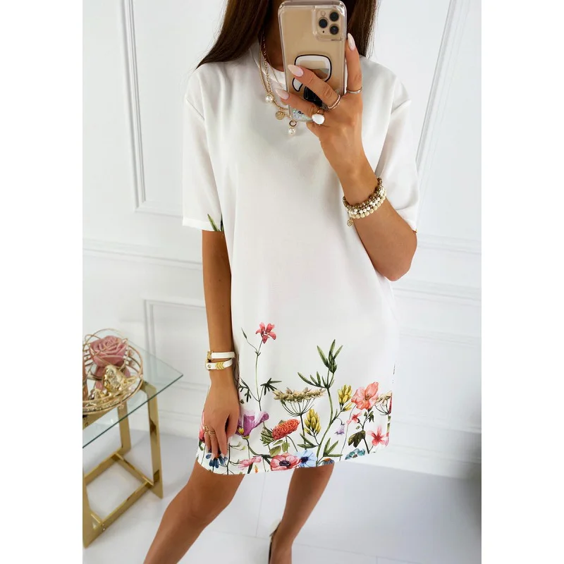 

Maxi Retro Dress Summer Women Short Sleeve Flower Print Casual Loose O-Neck Elegant Office Ladies Vestidos New Fashion SJ6602C