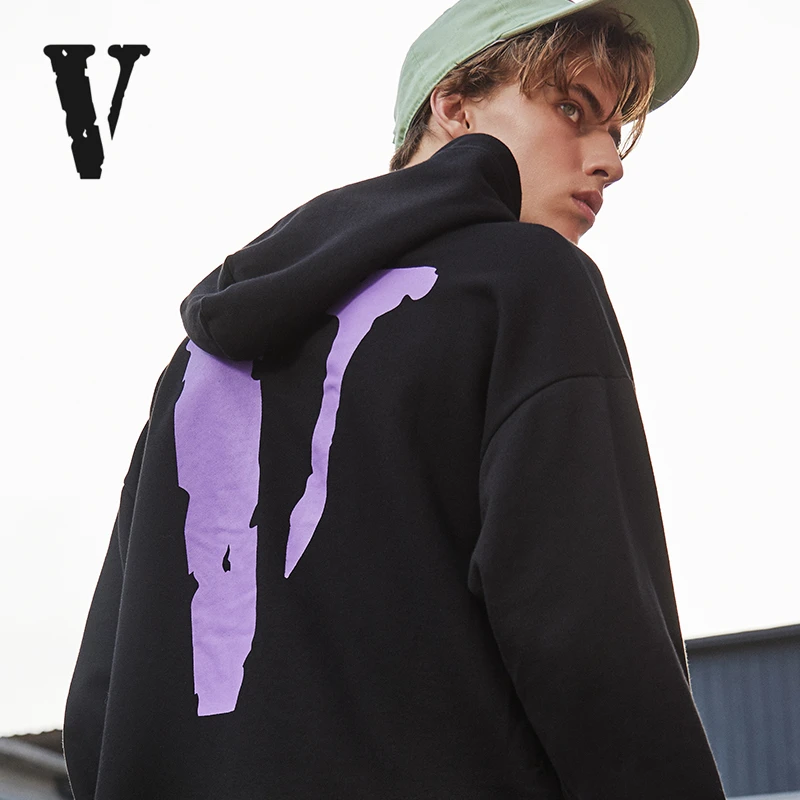 VLONE Hoodies Sweatshirts Women's New Purple Big V Hem Destruction Couple Tide Brand Printed Loose Pullover Men