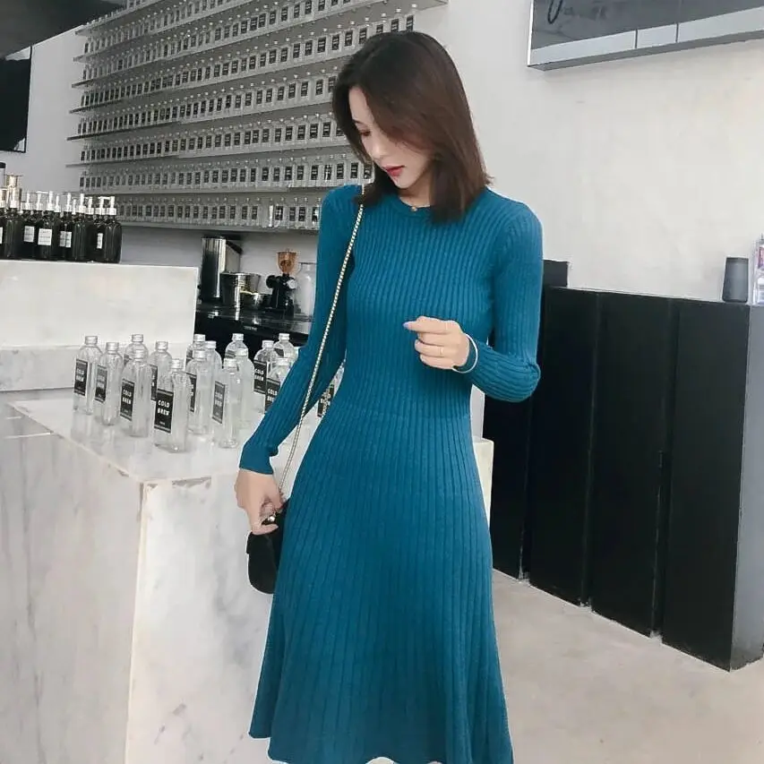 Плотный вязаный свитер-трапеция с длинным рукавом облегающие уличные платья 2020