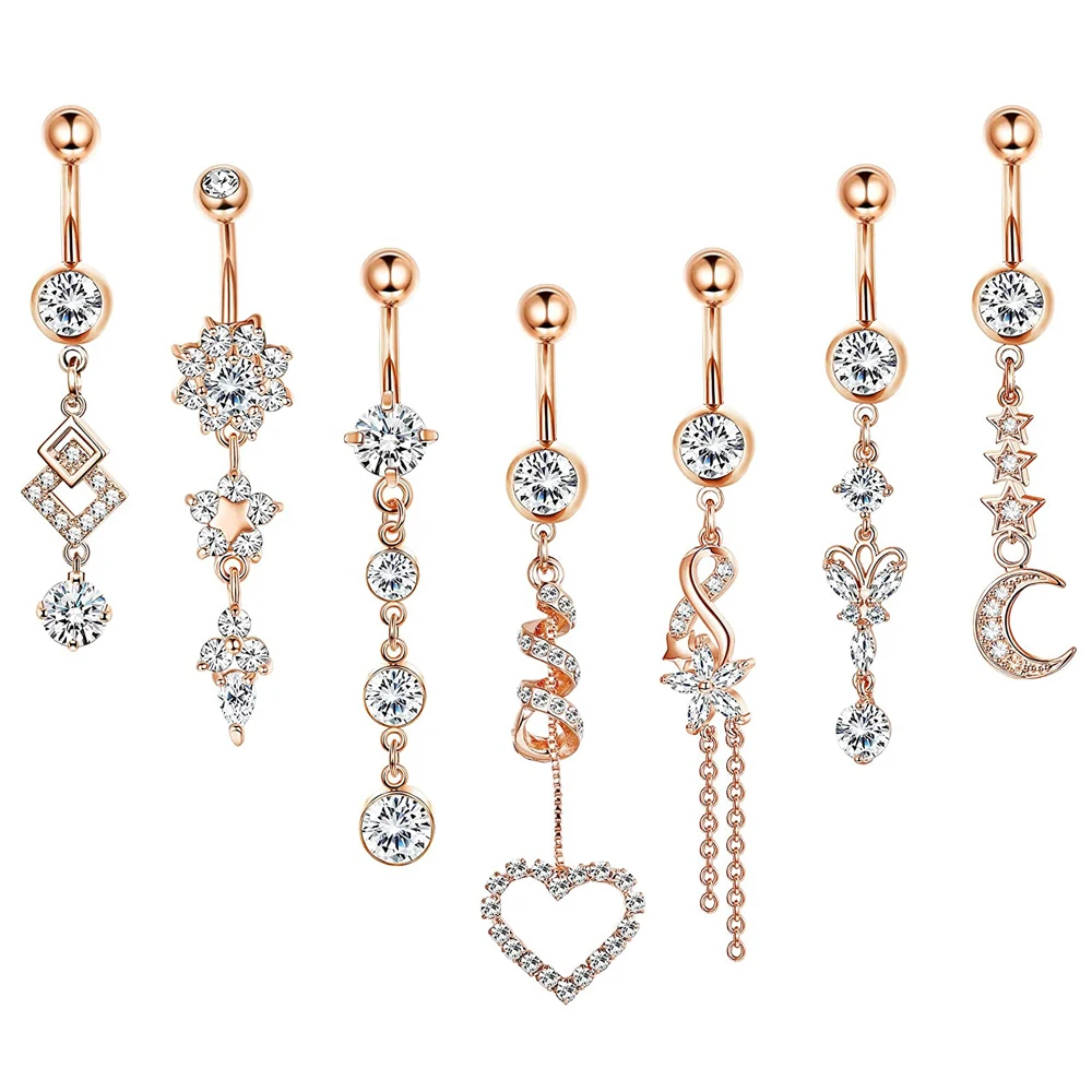 

Женское кольцо для пупка из хирургической стали, с фианитом