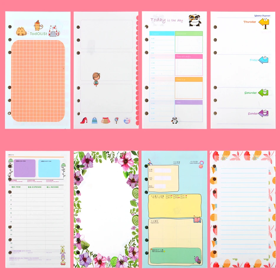 

40 Sheet/set Coil A6a5 Colorful Refills Spiral Notebook Inner Pages 6 Holes Loose Leaf Diario Binder Paper Planner Filler Paper